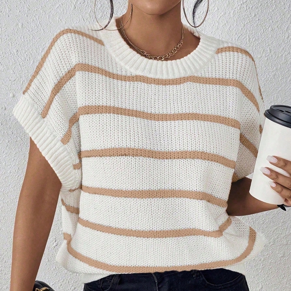 Striped Pattern Batwing Sleeve Knit Top - Picture 4 of 6
